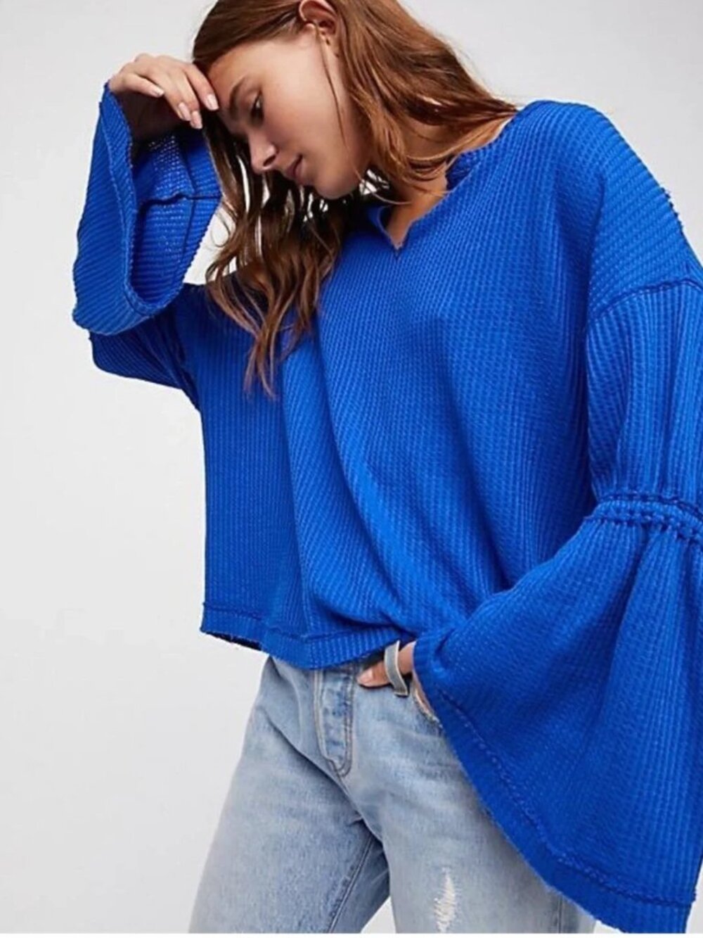 Free People We The Free Blue Dahlia Thermal Top Size Medium